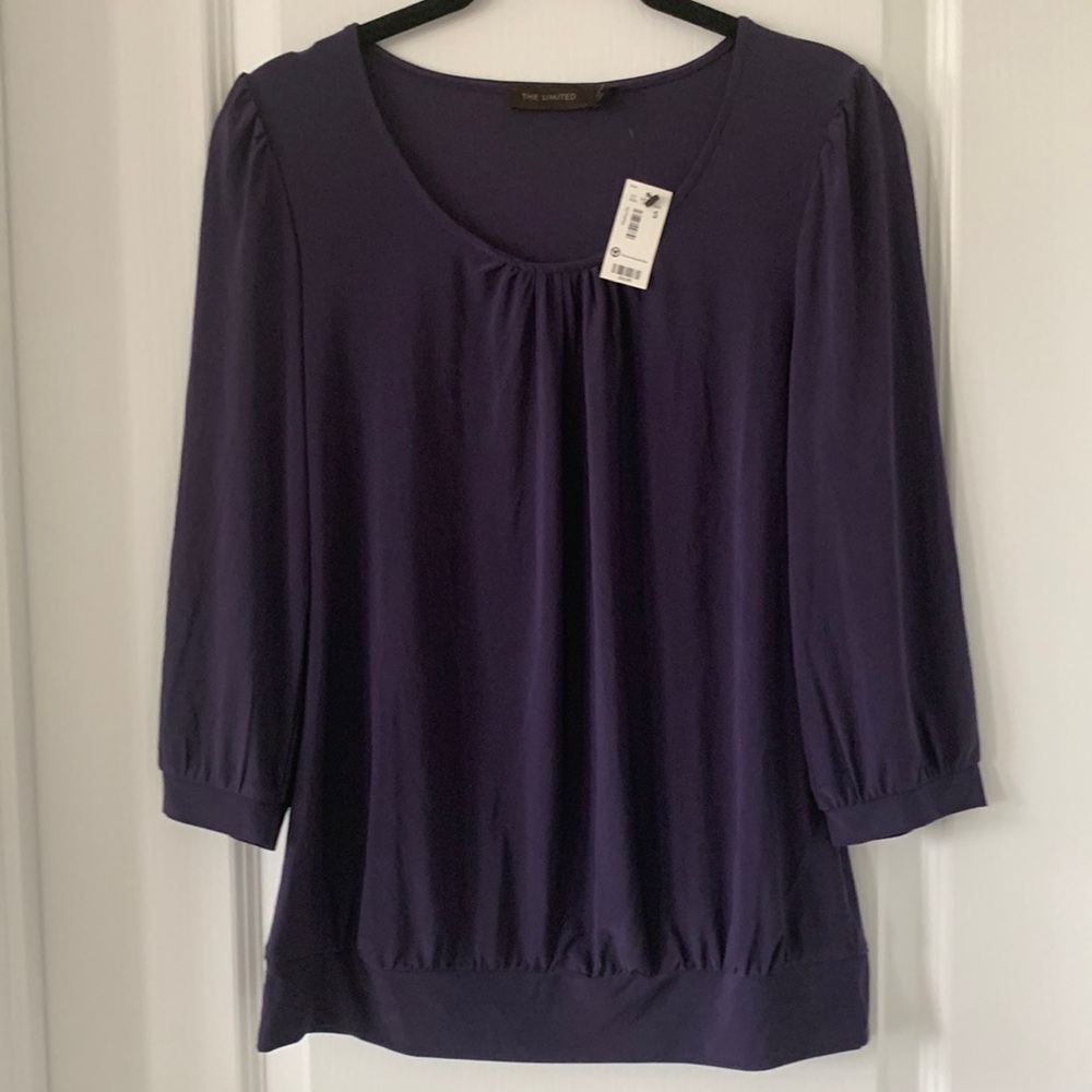 NWT THE LIMITED Purple Scoop Neck 3/4 Length Sleeves Pleated Blouse Size S